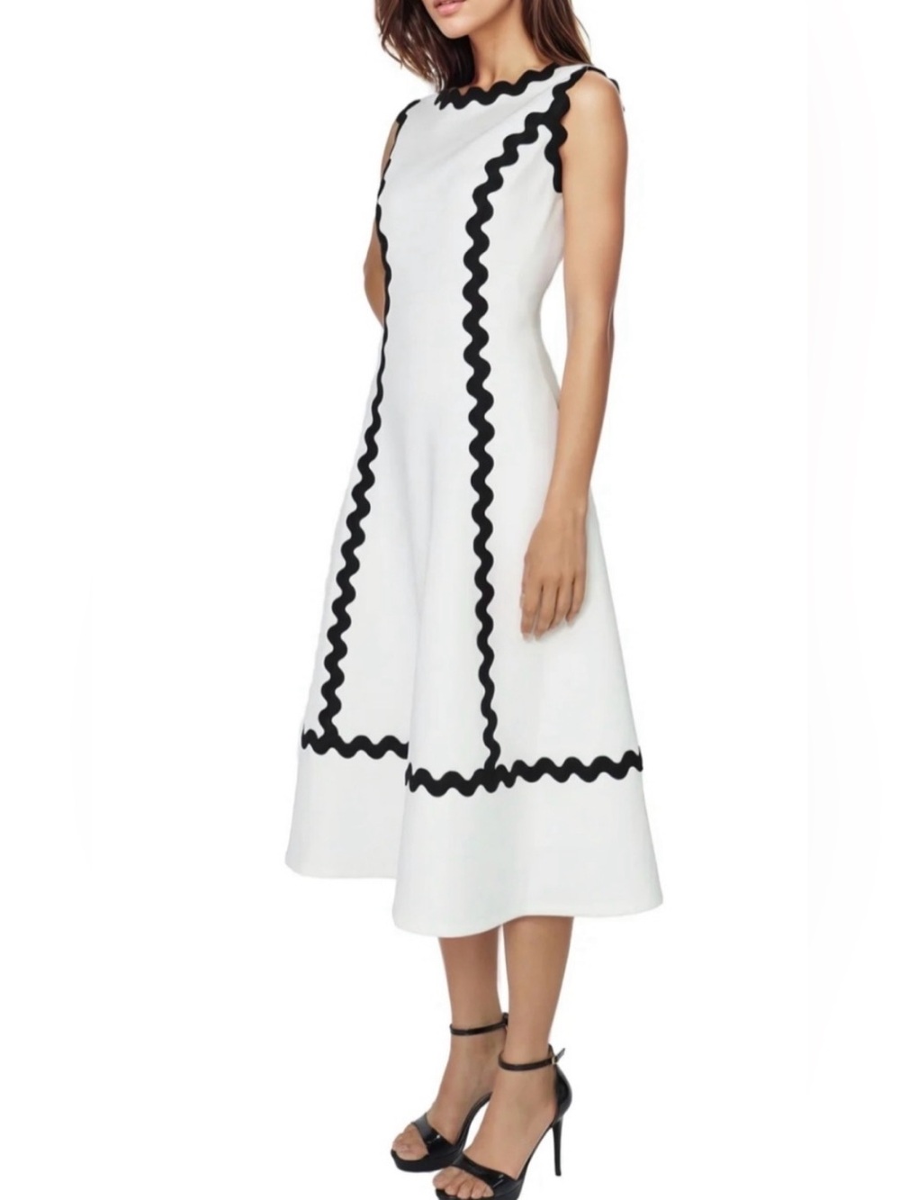 Commense White Midi Dress with Black Scallop Trim